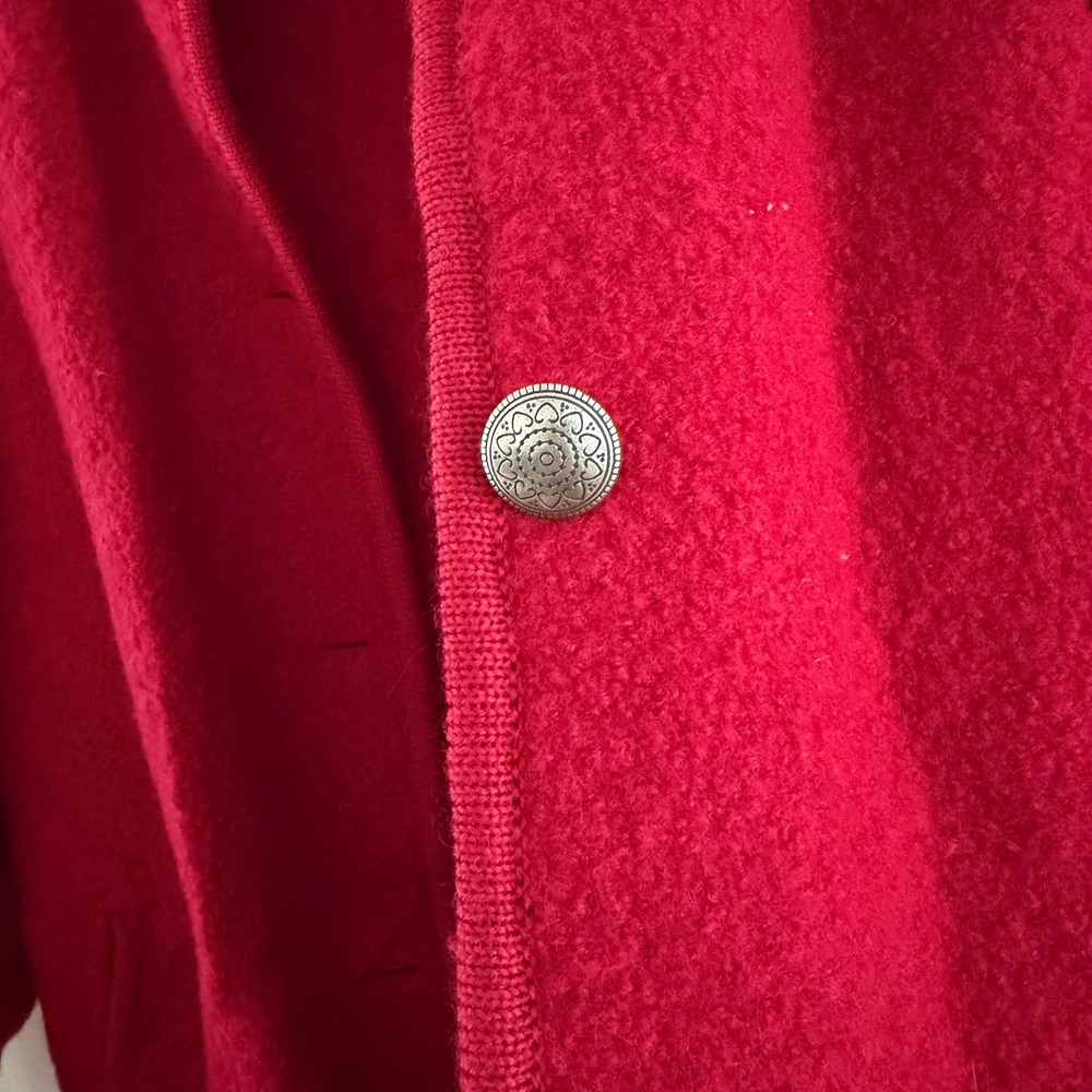 Appleseeds Red Boiled Wool Coat Womens Large Ornate Silver Button Stand Collar - Picture 3 of 9